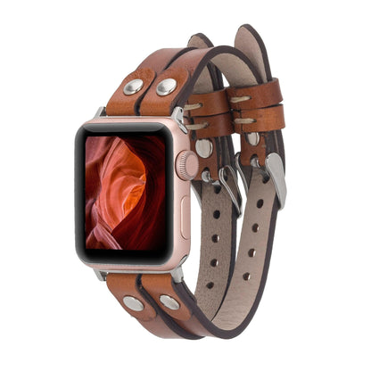 UnBranded Durham Ely Leather Apple Watch Double Band Tan Silver