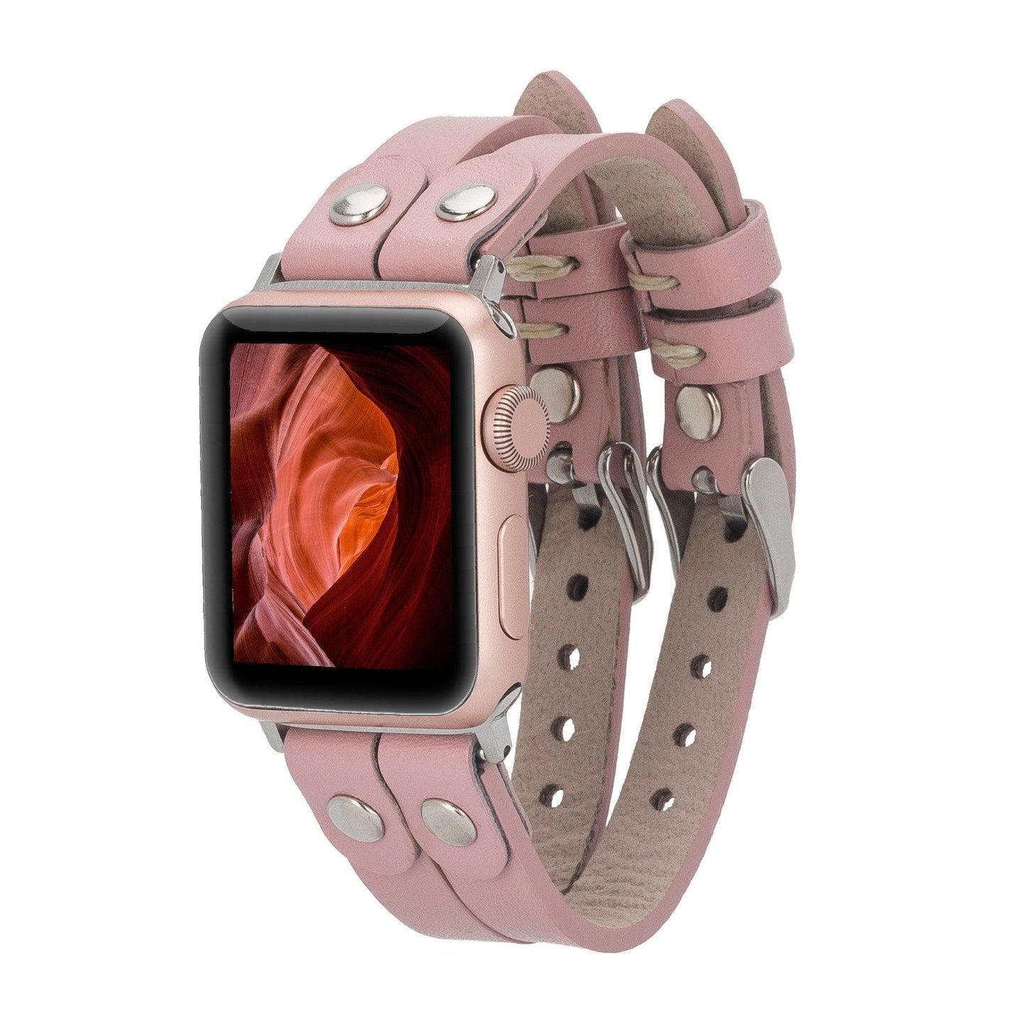 UnBranded Durham Ely Leather Apple Watch Double Band Pink Silver