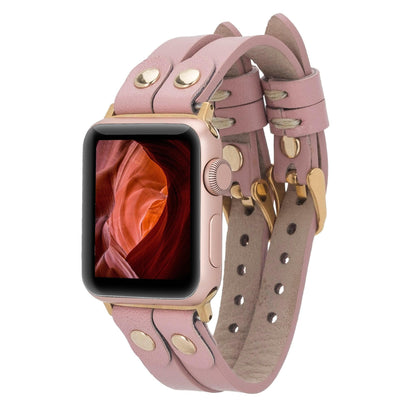 UnBranded Durham Ely Leather Apple Watch Double Band Pink Gold