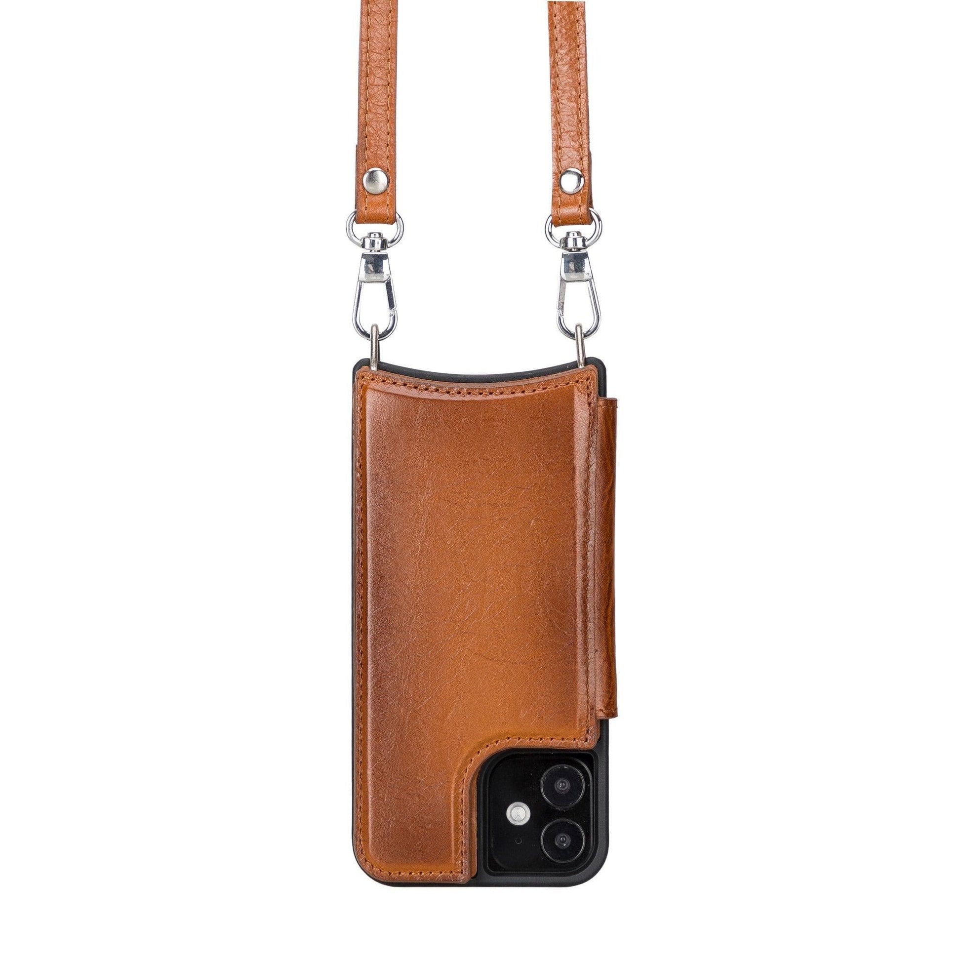 Bayelon Saff iPhone 12 Series Leather Case with Crossbody Strap - SAFF UFW I Phone 12 Mini 5.4' Tan