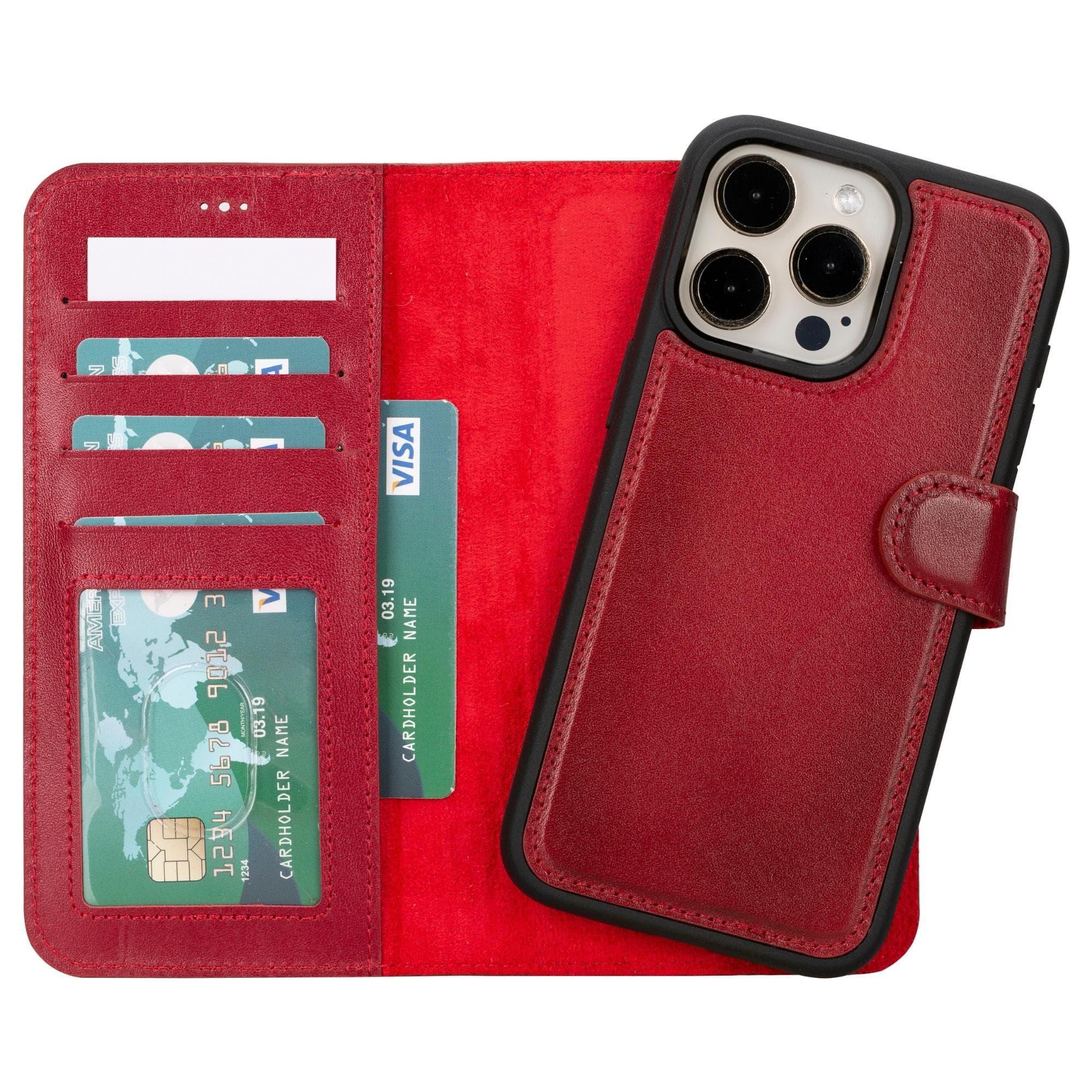Bayelon Detachable Leather Case for iPhone 15 Series - Elegant & Secure Red