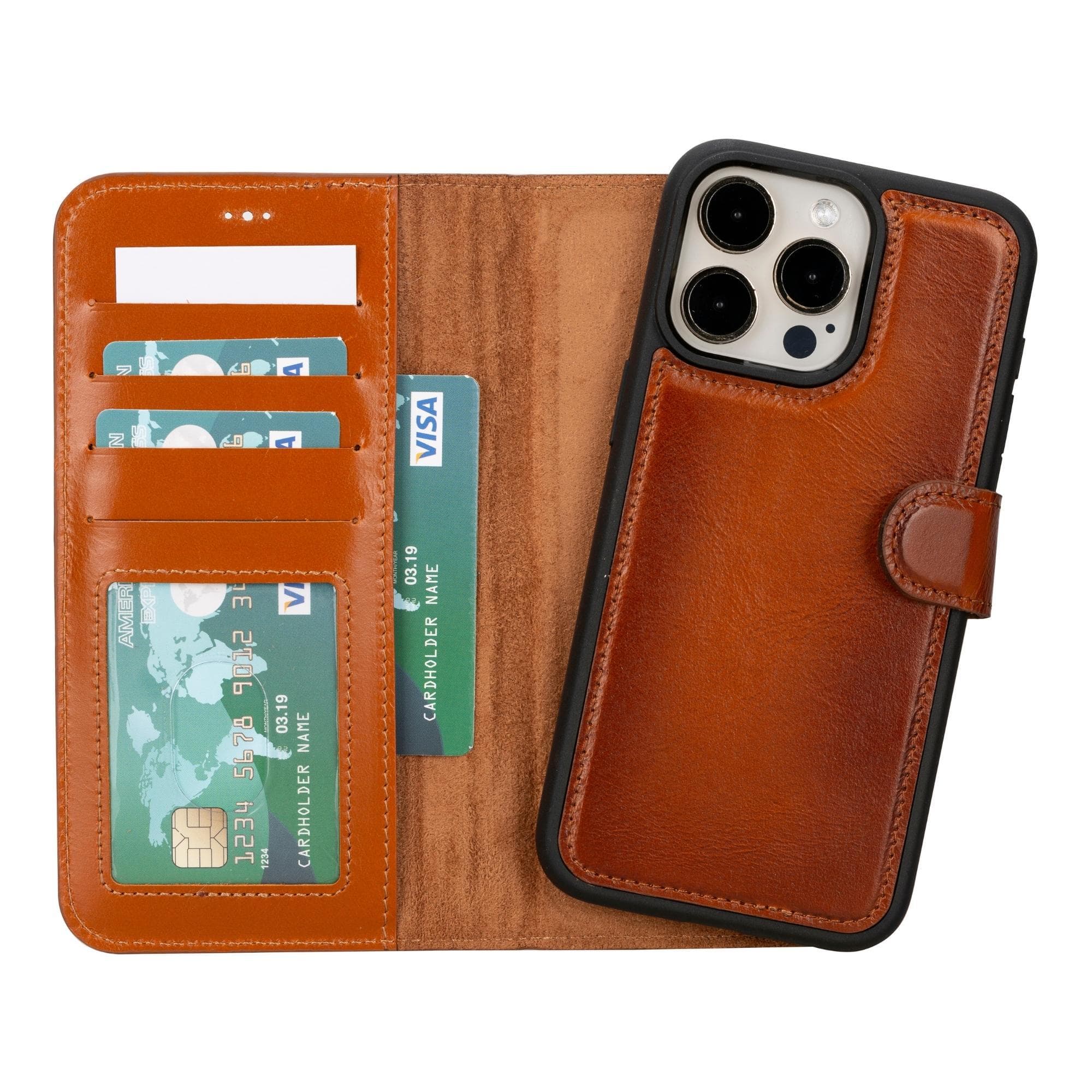 Bayelon Detachable Leather Case for iPhone 15 Series - Elegant & Secure Tan
