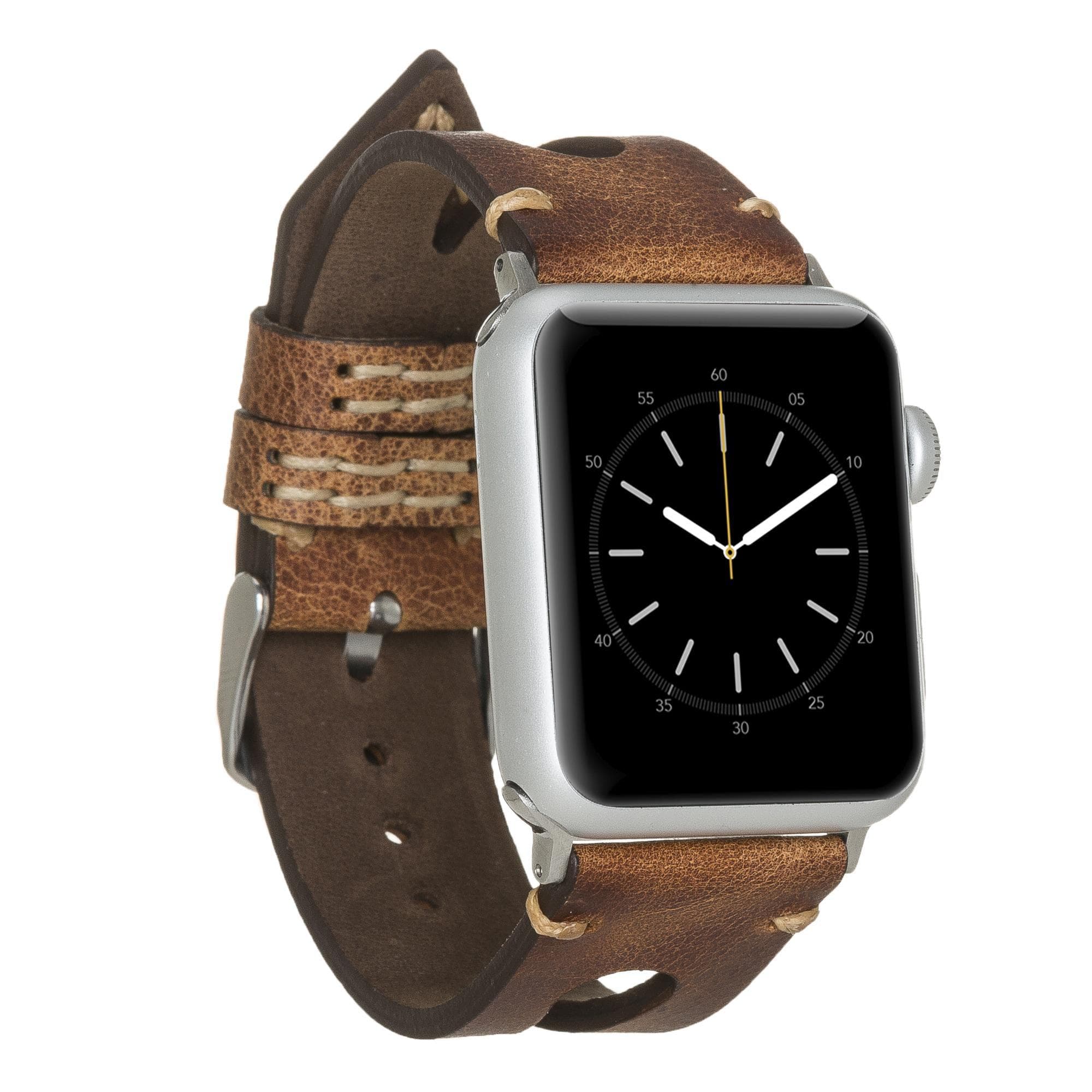 Bayelon BA2 Style Leather Apple Watch Band - 38mm Burnished Tiguan Tan