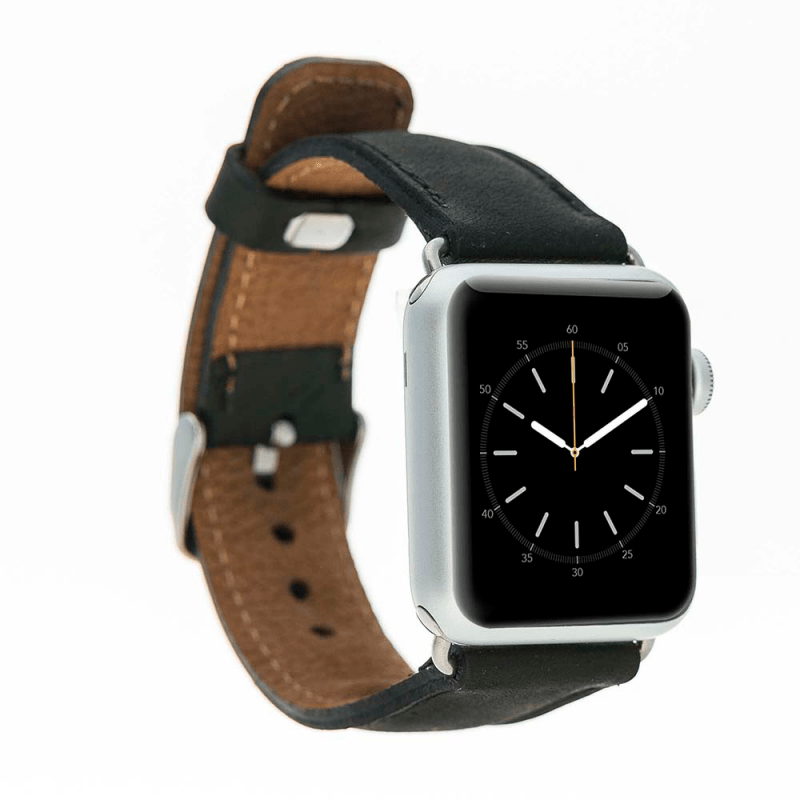 UnBranded Classic Leather Apple Watch Band Saddle Charcoal 40 41 42mm