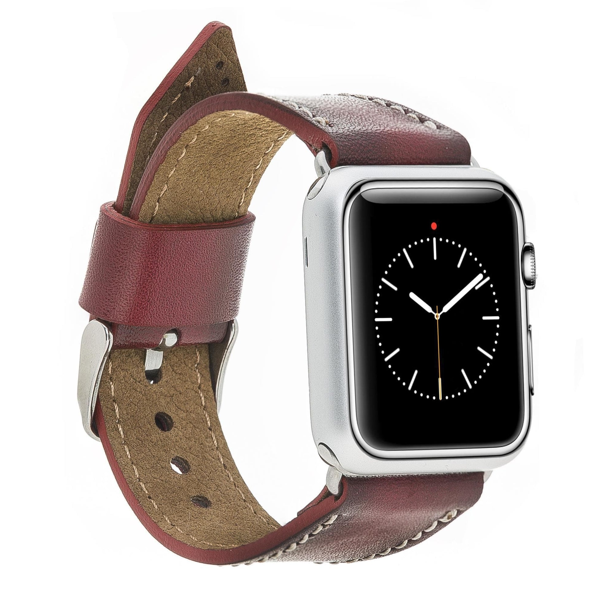 UnBranded Classic Leather Apple Watch Band Dark Crimson 40 41 42mm