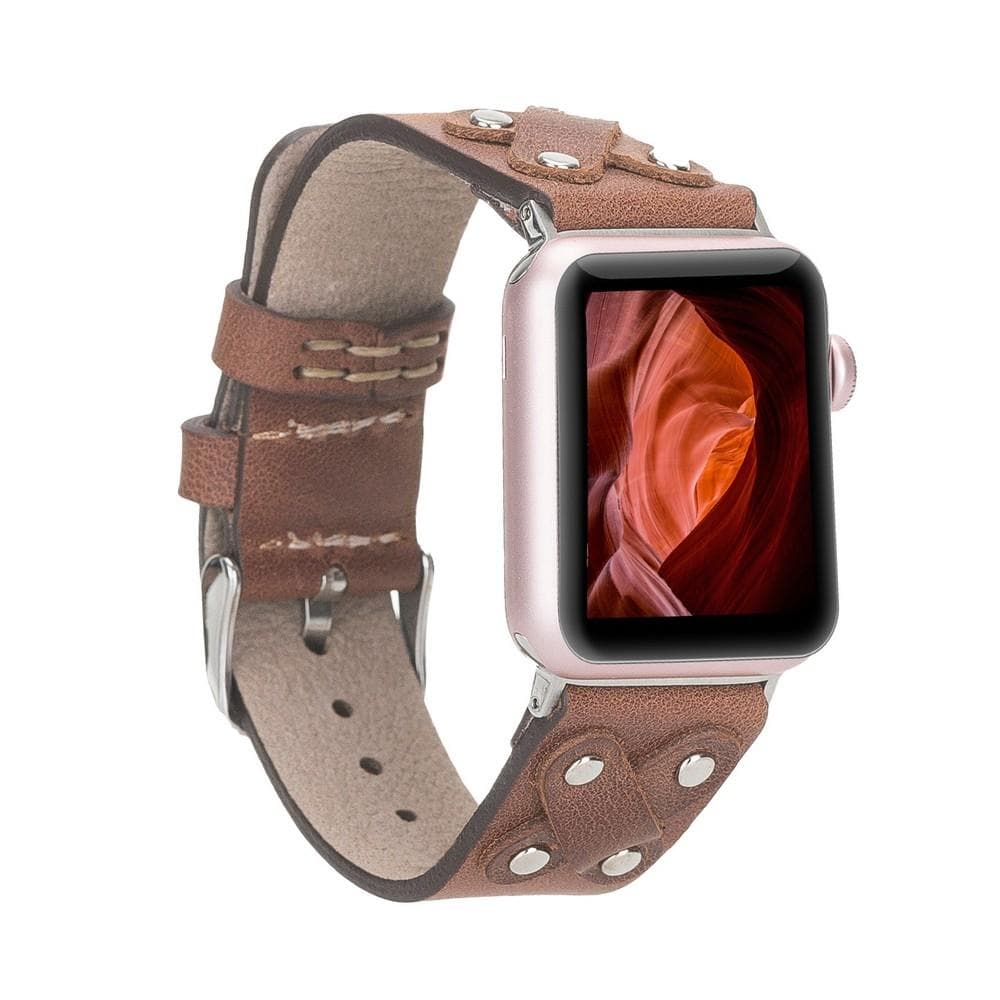 UnBranded Cross Leather Apple Watch Band with Silver Trok Brown