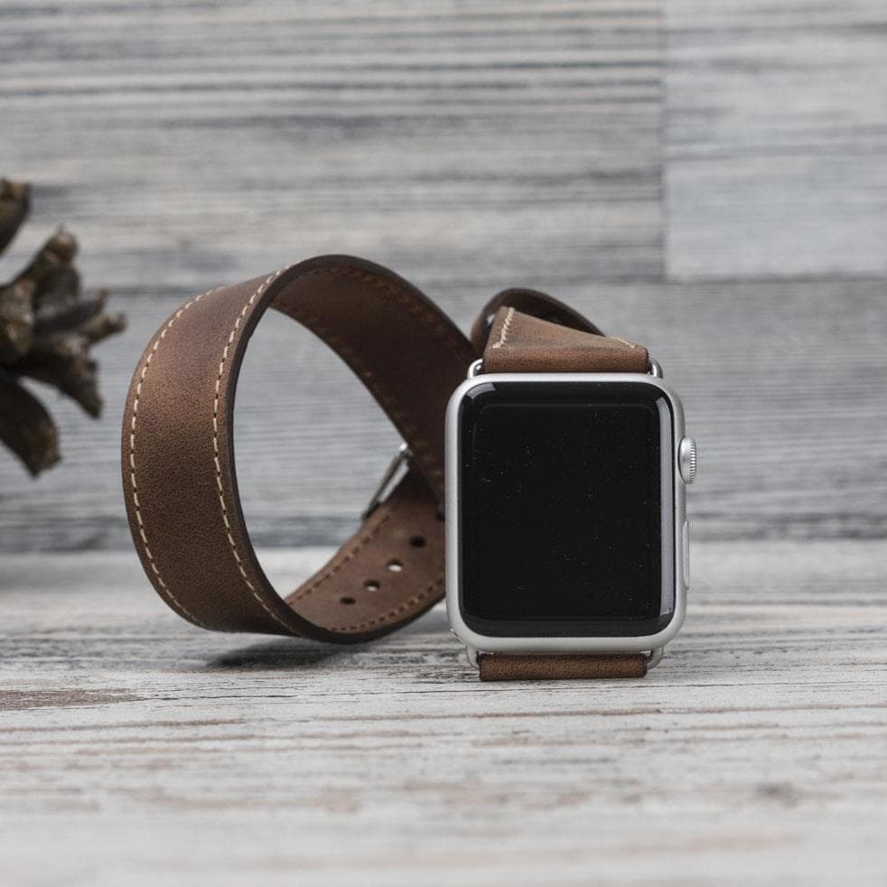 UnBranded Double Tour Leather Apple Watch Band Saddle Brown