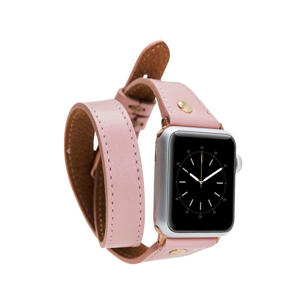 UnBranded Hector Double Tour Leather Apple Watch Band with Gold Trok Pink