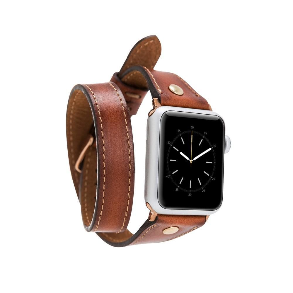 UnBranded Hector Double Tour Leather Apple Watch Band with Gold Trok Tan