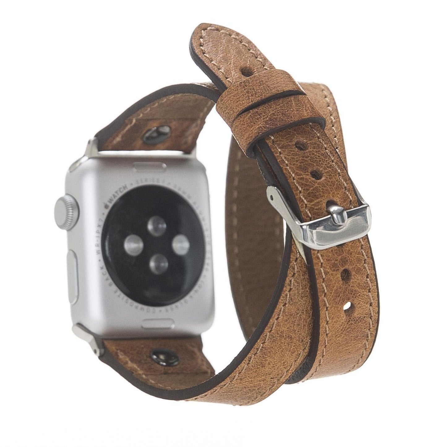 UnBranded Hector Double Tour Leather Apple Watch Band with Gold Trok Brown