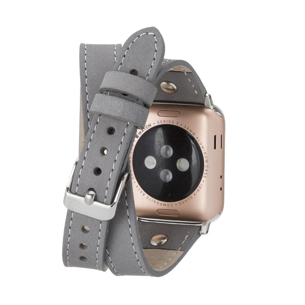 Bayelon Hector Double Tour Leather Apple Watch Band - Silver Trok