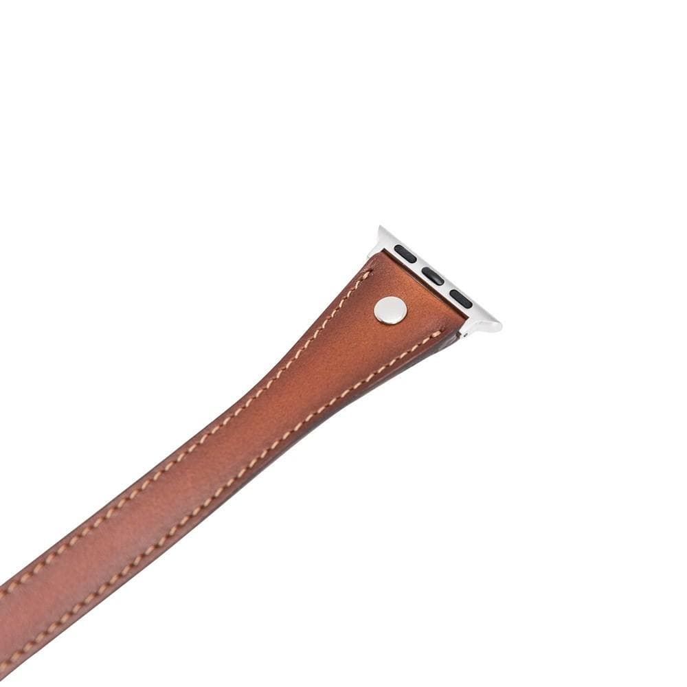 UnBranded Hector Double Tour Leather Apple Watch Band with Silver Trok