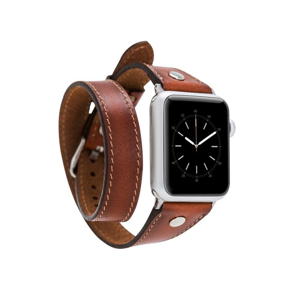 UnBranded Hector Double Tour Leather Apple Watch Band with Silver Trok Tan