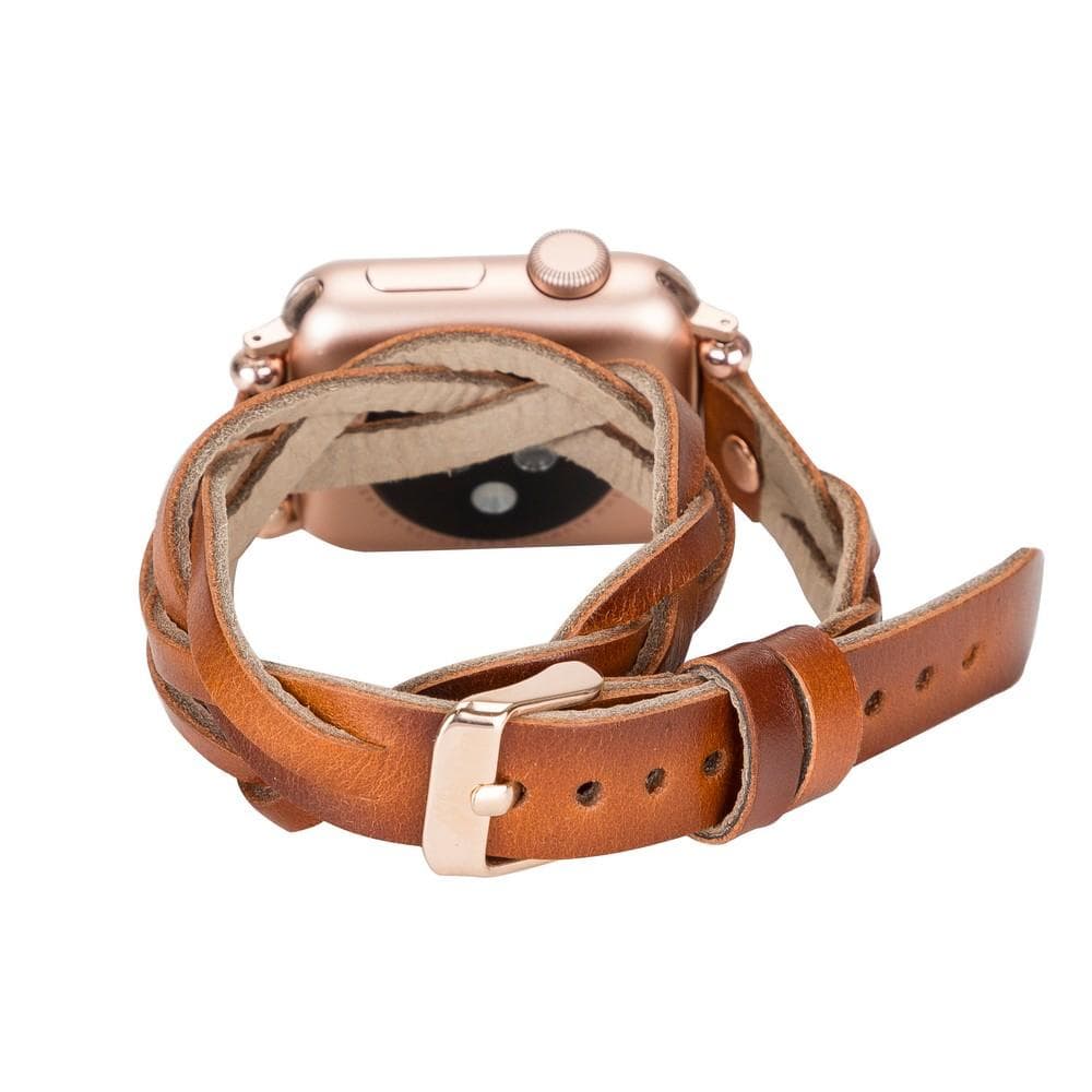 UnBranded Peggy Ferro Braided Double Tour Rose Gold Trok Style Genuine Leather Apple Watch Band