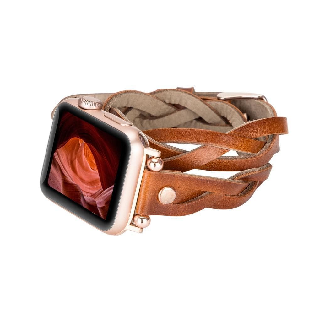 UnBranded Peggy Ferro Braided Double Tour Rose Gold Trok Style Genuine Leather Apple Watch Band