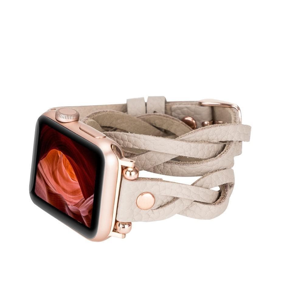 UnBranded Peggy Ferro Braided Double Tour Rose Gold Trok Style Genuine Leather Apple Watch Band Sandy Brown