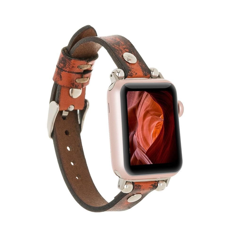 UnBranded Ferro Gold Trok Style Leather Apple Watch Band Red 40 41 42mm