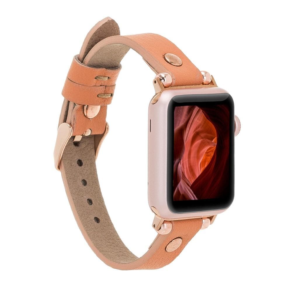 UnBranded Ferro Rose Gold Trok Style Leather Apple Watch Band Tan