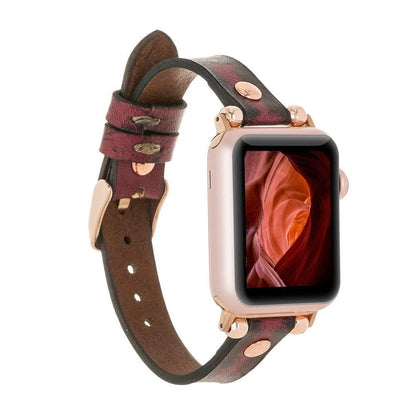 UnBranded Ferro Rose Gold Trok Style Leather Apple Watch Band Dark Red