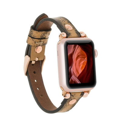 UnBranded Ferro Rose Gold Trok Style Leather Apple Watch Band Chestnut