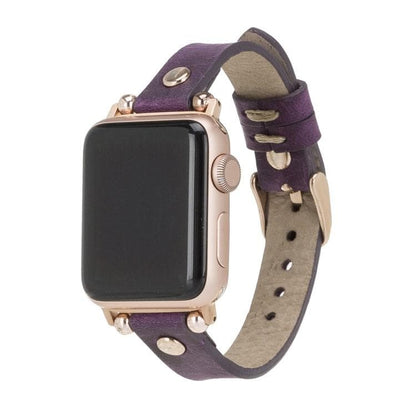 UnBranded Ferro Rose Gold Trok Style Leather Apple Watch Band Purple