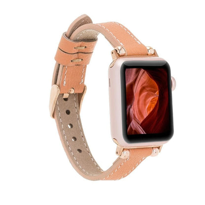 UnBranded Seamy Ferro Style Leather Apple Watch Band Rosy Tan