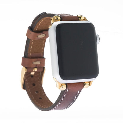 UnBranded Seamy Ferro Style Leather Apple Watch Band Tan