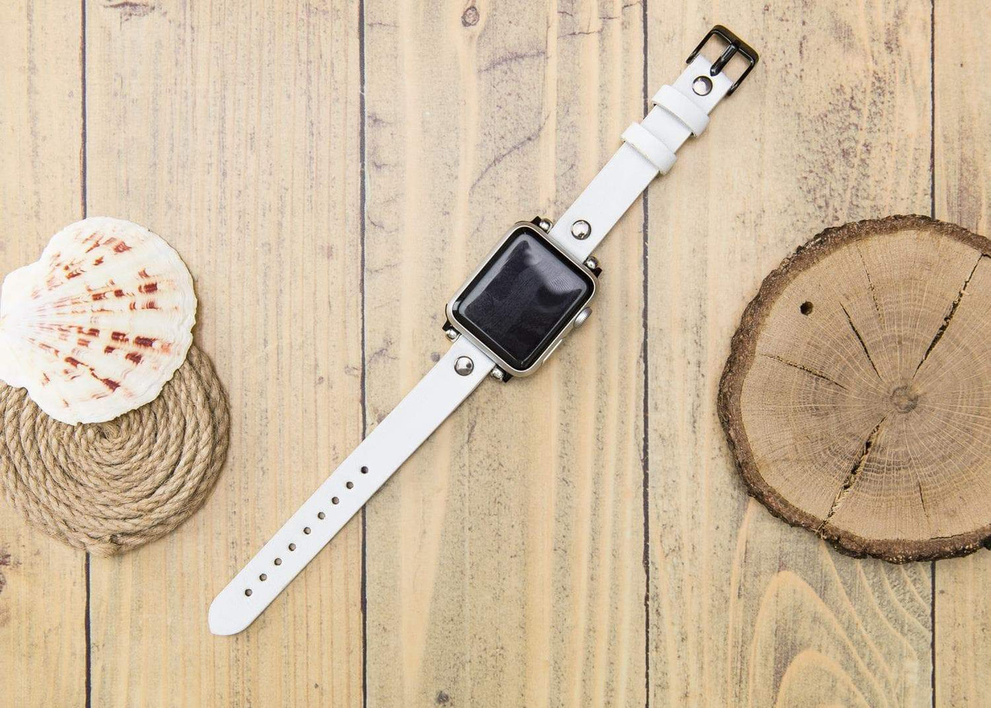 UnBranded Ferro Silver Trok Style Leather Apple Watch Band