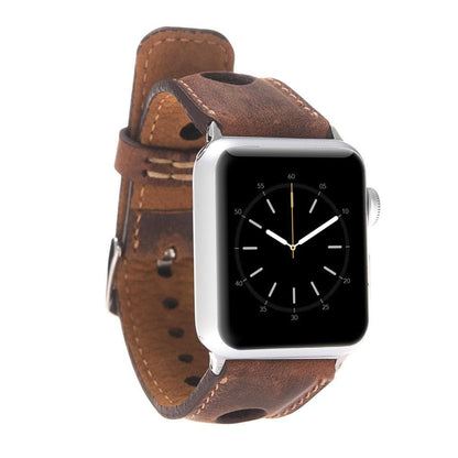 UnBranded Holo Style Genuine Leather Apple Watch Band Saddle Brown