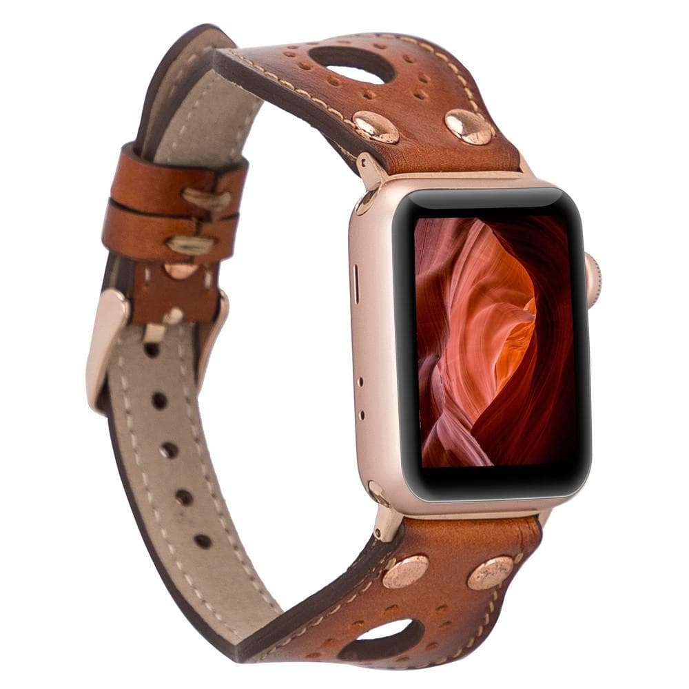 UnBranded Ronda Rose Gold Trok Style Leather Apple Watch Band Tan