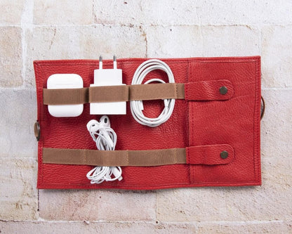 UnBranded Genuine Leather Cable Organizer Crimson