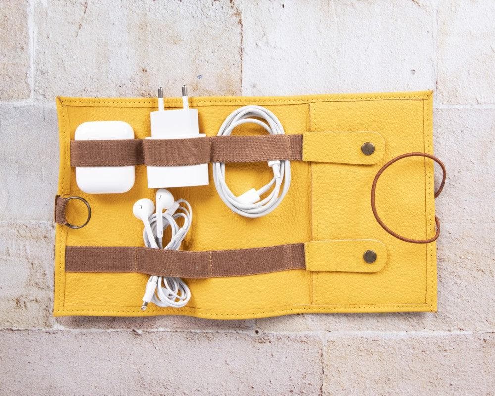 Bayelon Genuine Leather Cable Organizer - Versatile Travel Accessory Yellow