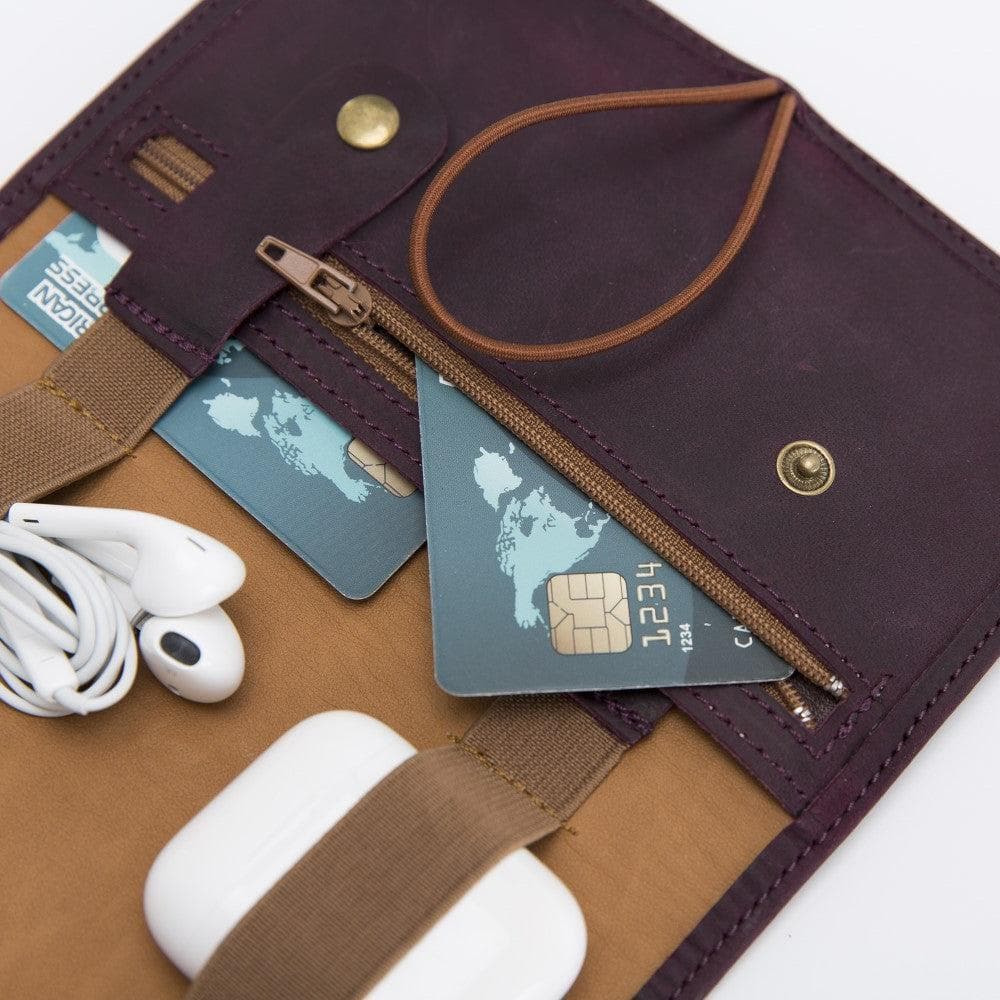 Bayelon Genuine Leather Cable Organizer - Versatile Travel Accessory Purple