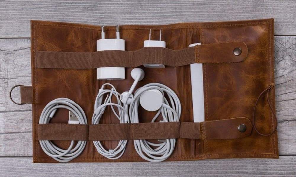 UnBranded Genuine Leather Cable Organizer Moccasin