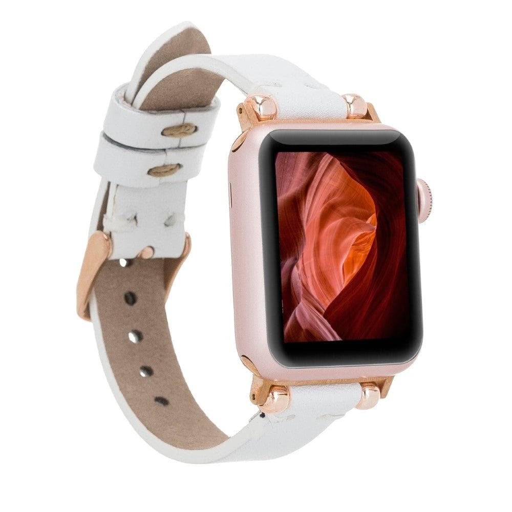 Bayelon Ferro Rose Gold Trok Style Leather Fitbit Watch Band White
