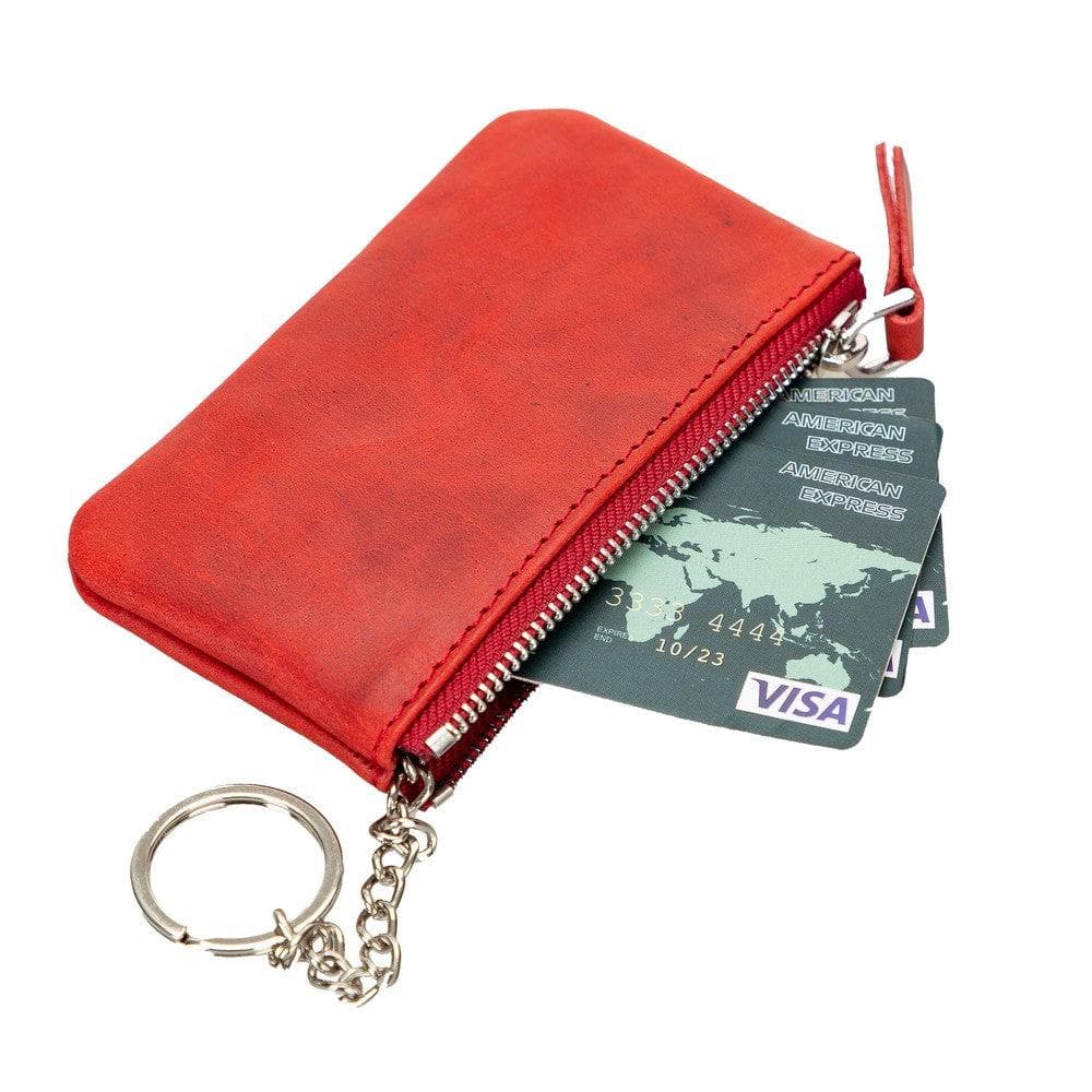 Bayelon Multima Premium Leather Card Holder with Key Chain Red