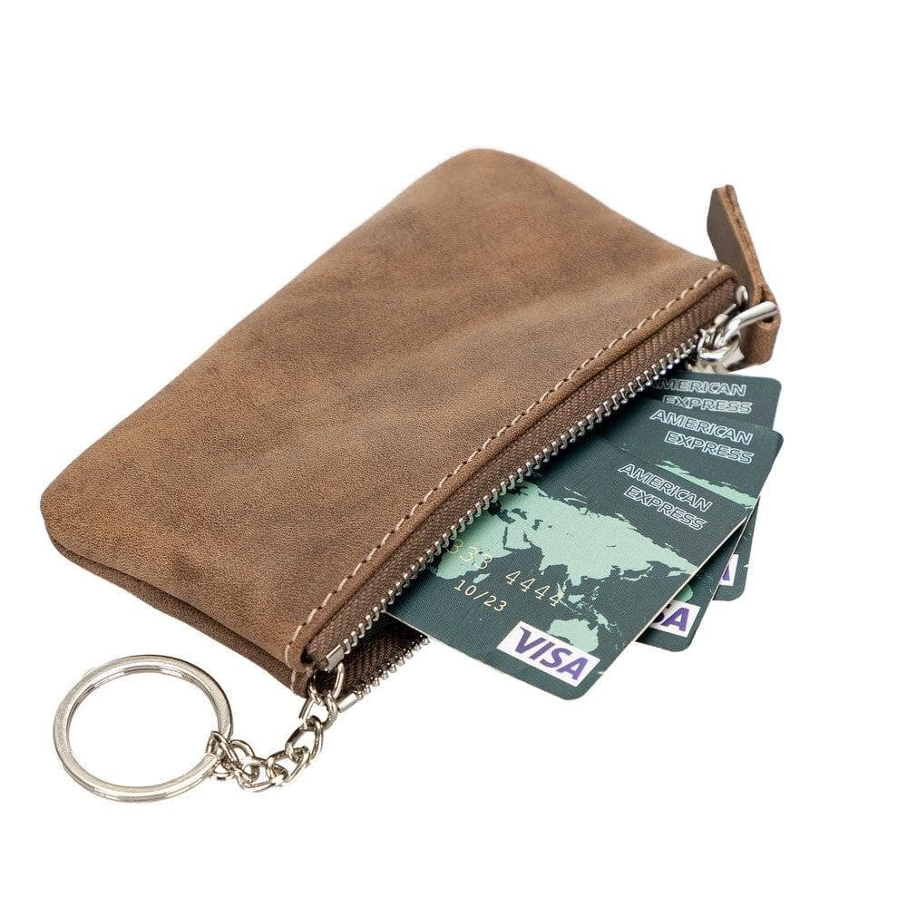 Bayelon Multima Premium Leather Card Holder with Key Chain Dark Brown