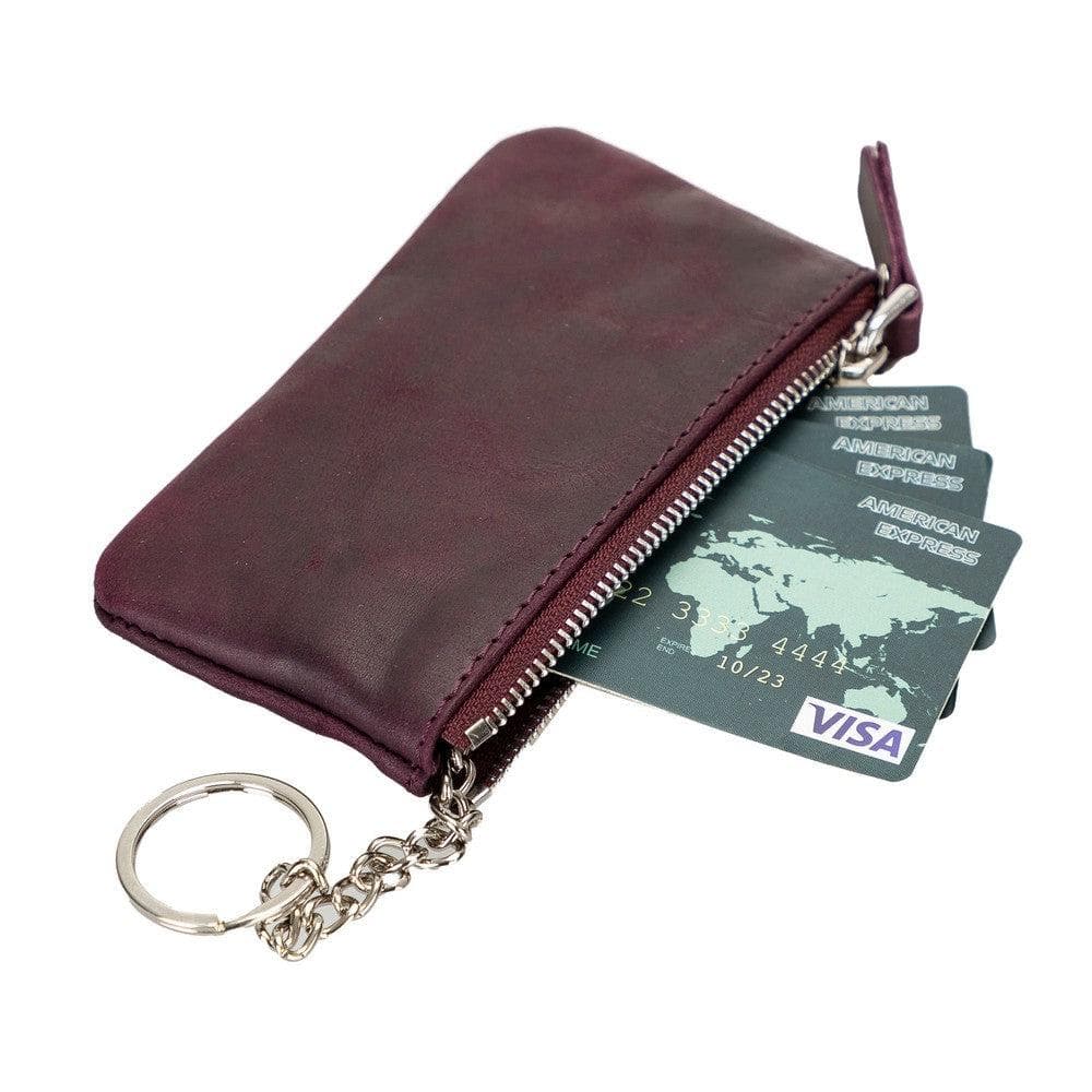 Bayelon Multima Premium Leather Card Holder with Key Chain Rebecca Purple