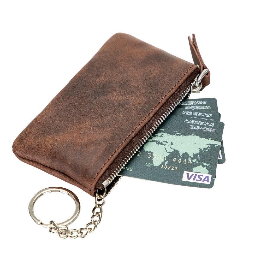 Bayelon Multima Premium Leather Card Holder with Key Chain Brown