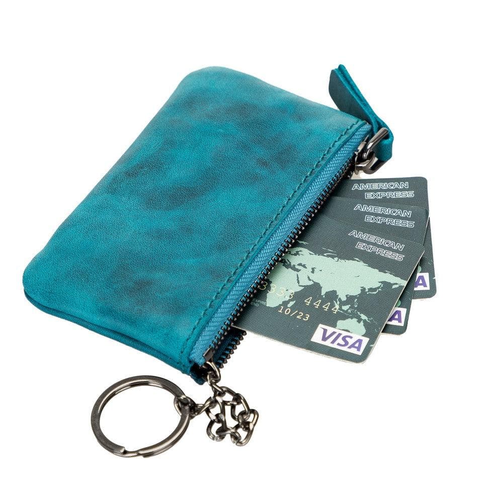 Bayelon Multima Premium Leather Card Holder with Key Chain Sky Blue