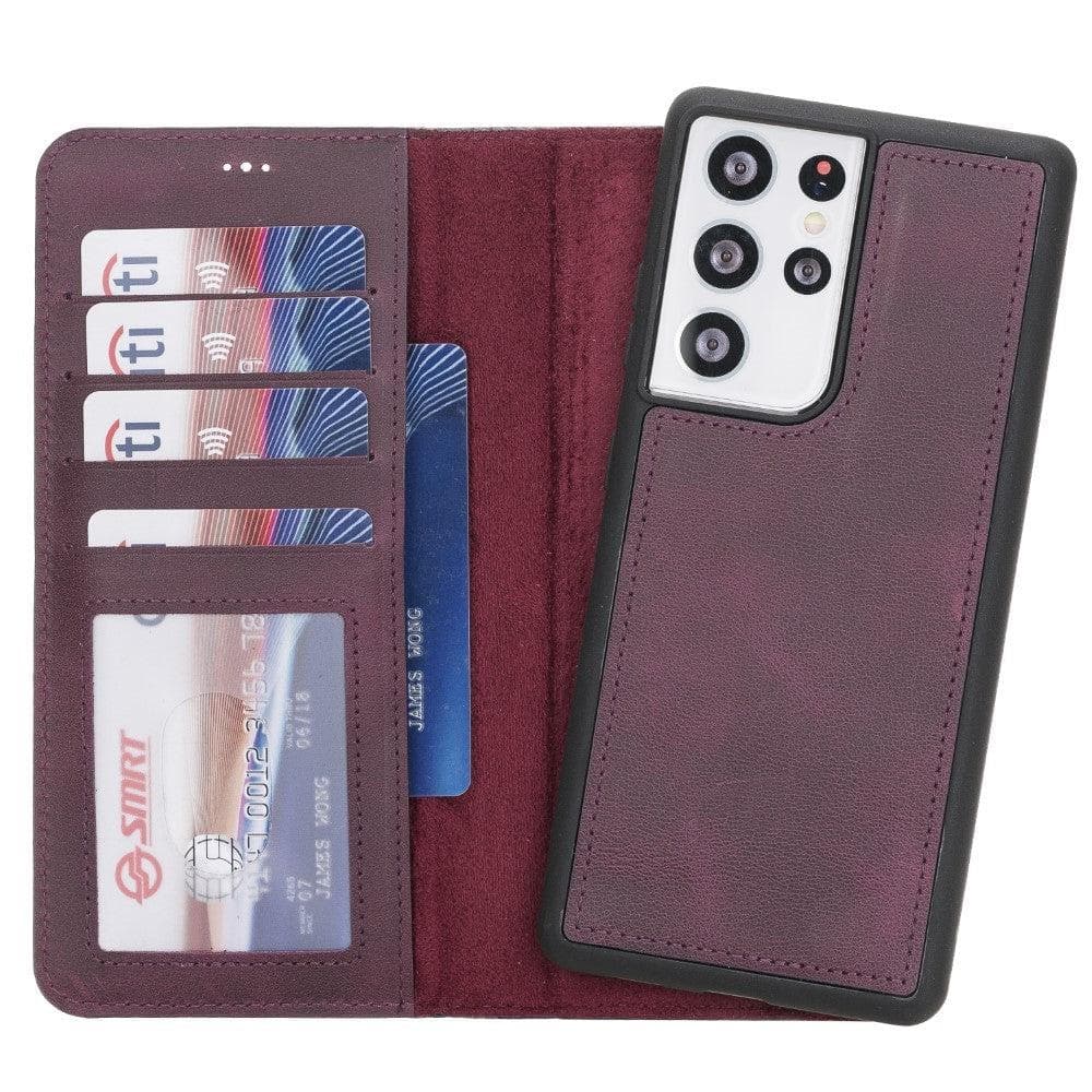 Bayelon Detachable Leather Wallet Case for Samsung Galaxy S21 Series Galaxy S21 Ultra Scarlet Red