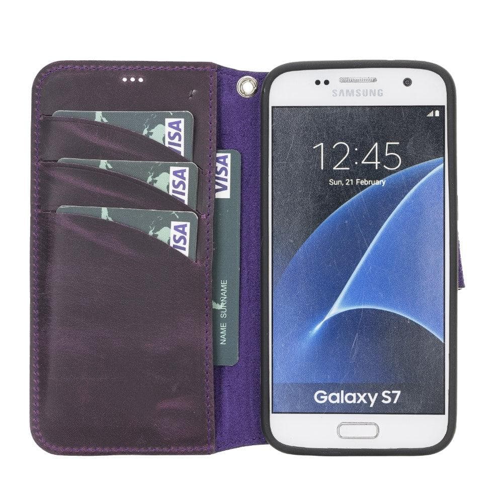 Bayelon Wallet Case Samsung Series Non-Detachable Leather Wallet Case - WC Galaxy S7 Bileklikli Purple