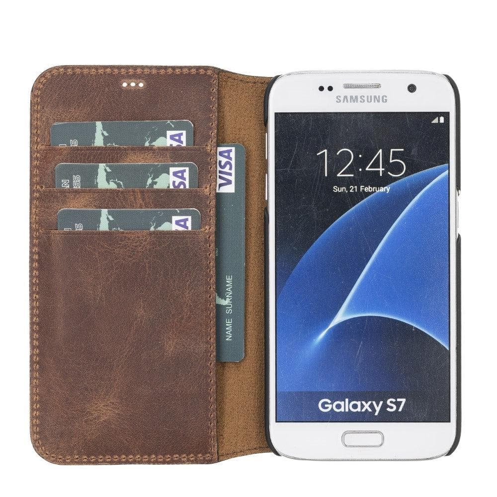 Bayelon Wallet Case Samsung Series Non-Detachable Leather Wallet Case - WC Galaxy S7 Saddle Brown