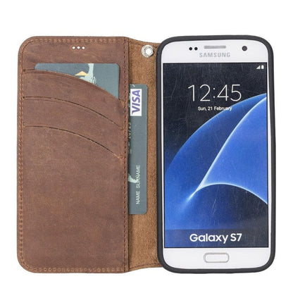 Bayelon Wallet Case Samsung Series Non-Detachable Leather Wallet Case - WC Galaxy S7 Bileklikli Saddle Brown