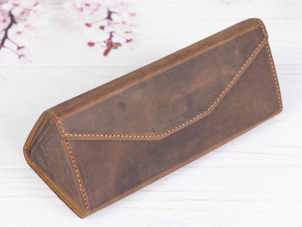 Bayelon Smart Leather Glasses Case - Triangular Design Saddle Brown