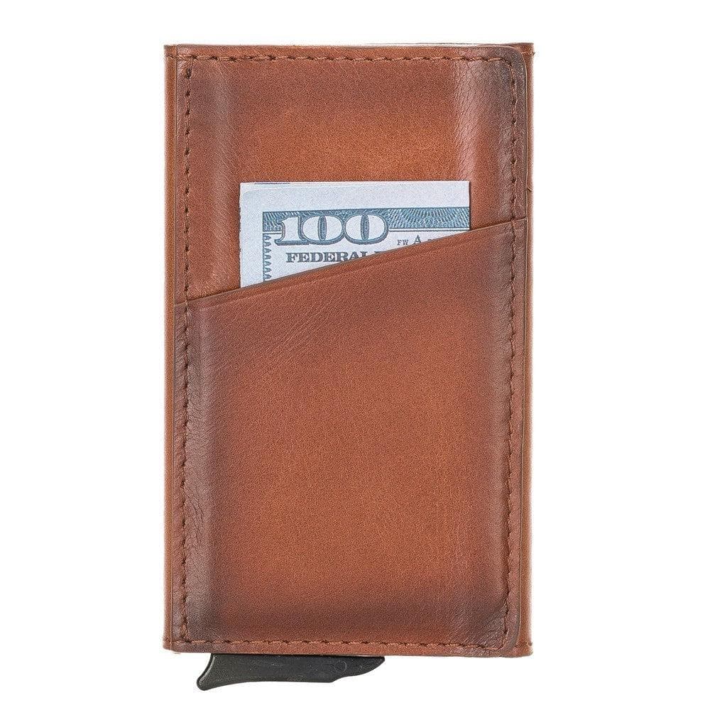 Bayelon Torres Leather Mechanical Card Holder Tan