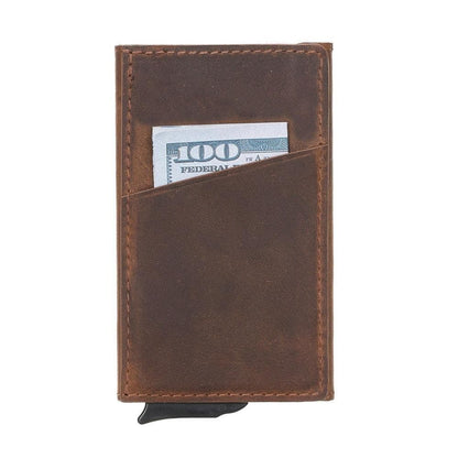 Bayelon Torres Leather Mechanical Card Holder Saddle Brown