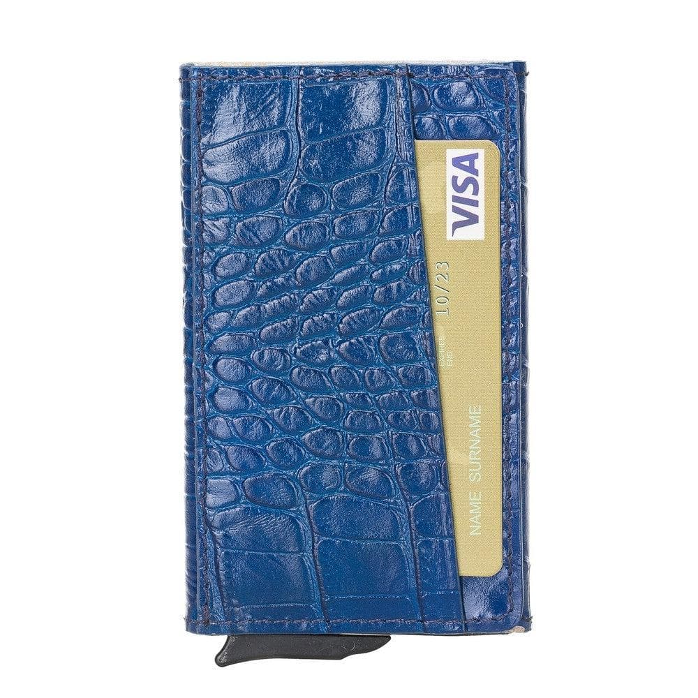 Bayelon Torres Leather Mechanical Card Holder Crocodile Blue