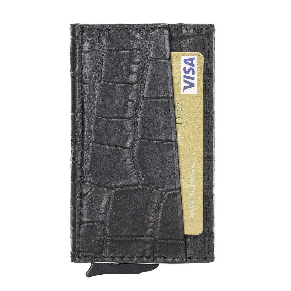 Bayelon Torres Leather Mechanical Card Holder Crocodile Black