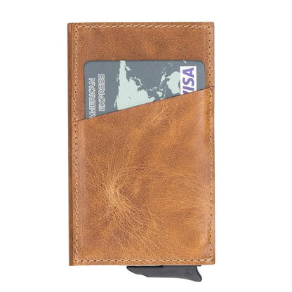 Bayelon Torres Leather Mechanical Card Holder Sandy Tan